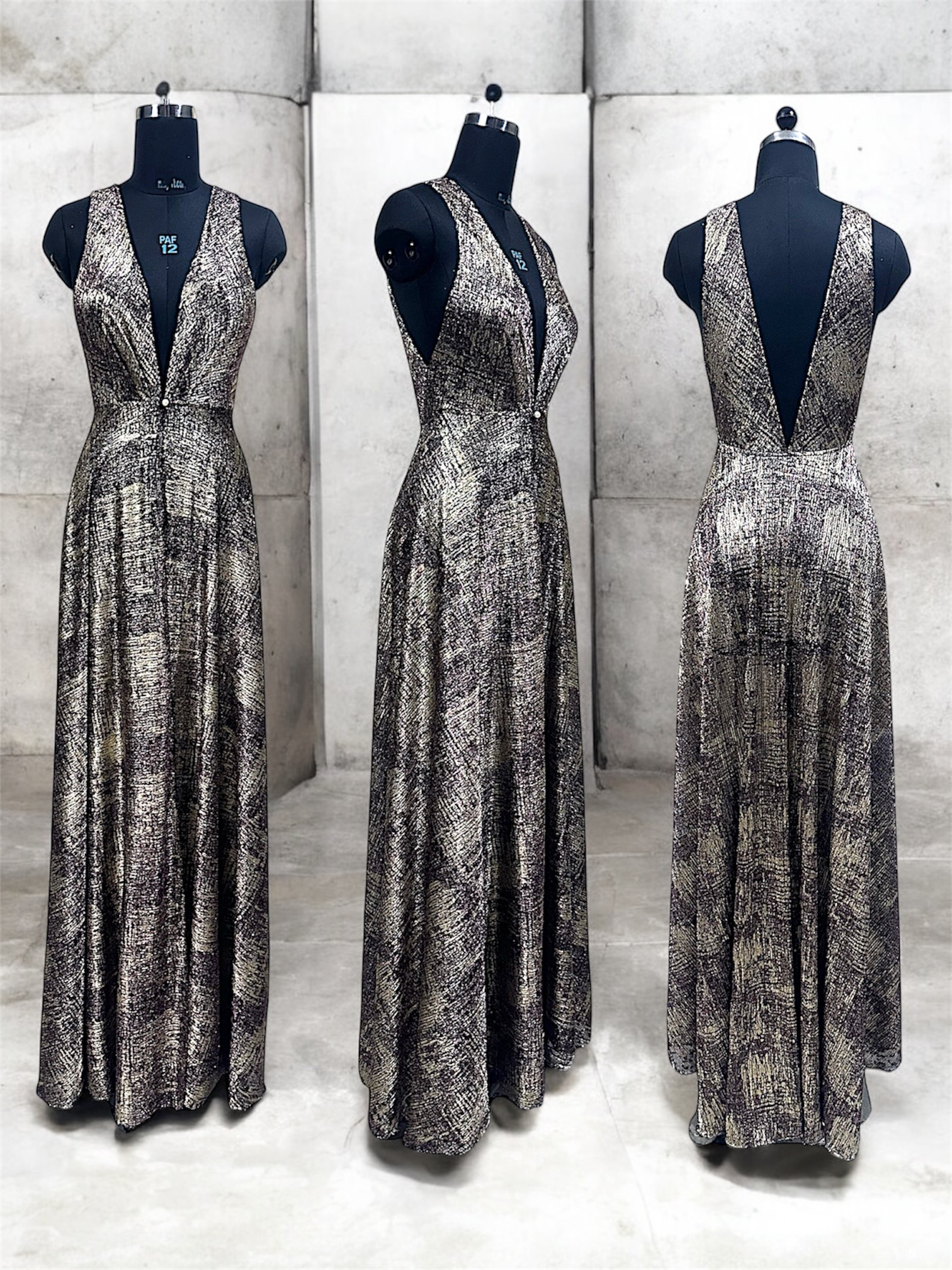 Deep V Lamé long dress